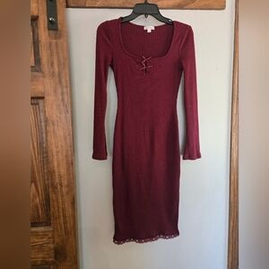 Derek Heart Maroon Long Sleeve Dress